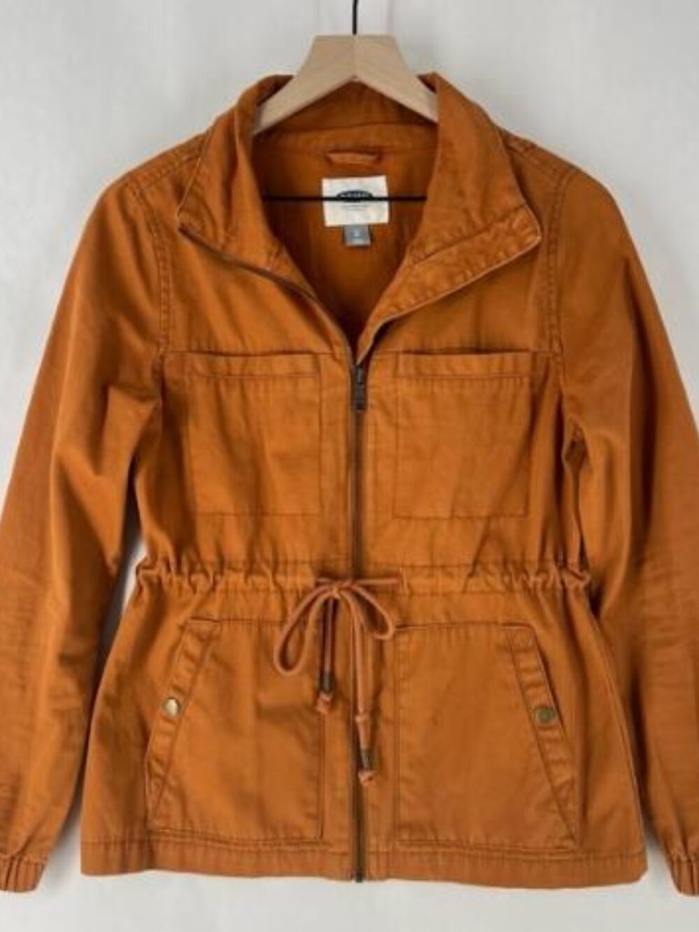 Old Navy Cotton Orange Rust Anorak Utility Jacket Drawcord Waist‎ Zip Front XS